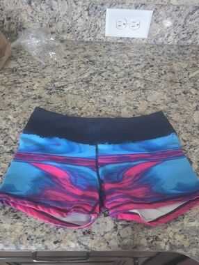 Born Primitive Black-Waist Blue and Pink Athletic Shorts